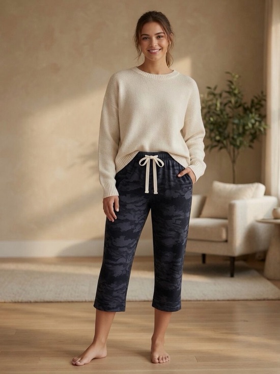 Amaryllis Pants - Sz S Amaryllis Camo Printed Comfy crop Lounge Pants Black & Gray Elastic Waist